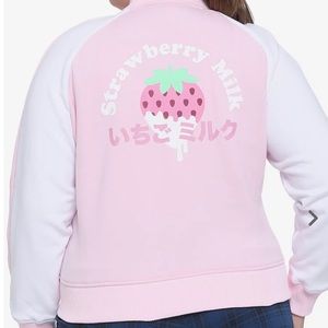 Women’s Plus Size Strawberry Milk Bomber Jacket